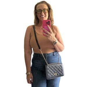 Bradley Mischka Studded Quilted Crossbody Bag/Handbag Size 9" x 7" Vegan